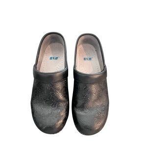 Dansko Black Embossed Leather Slip-On Clogs